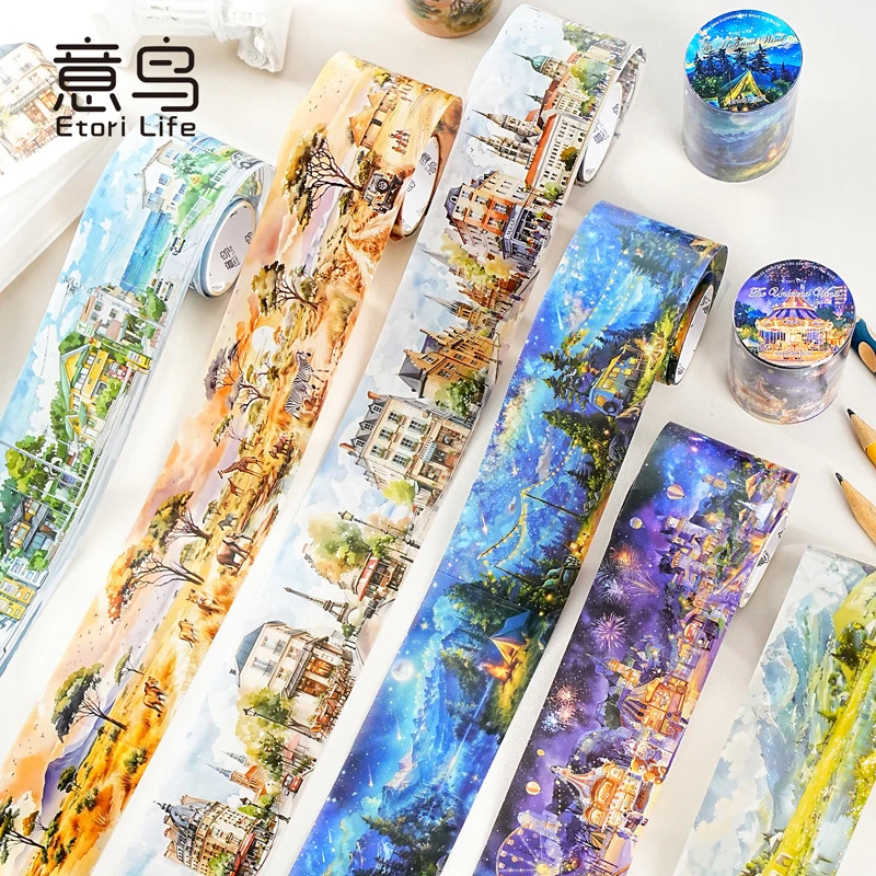 意鸟白墨胶带自由的风系列PET造景手账DIY素材装饰 6款选贴纸