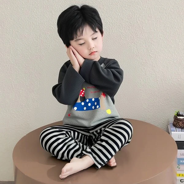 男童睡衣纯棉春秋款男孩长袖套装小童条纹内衣男宝秋冬儿童家居服