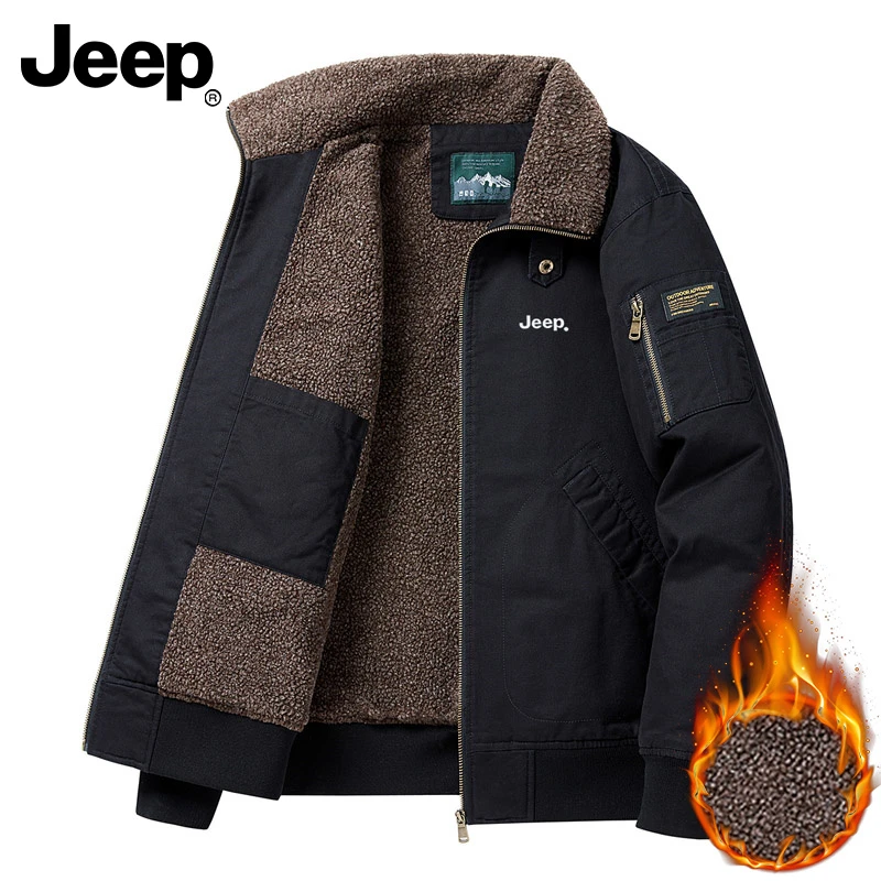 Jeep吉普男士夹克秋冬新款百搭翻领韩版休闲宽松加绒保暖纯棉外套