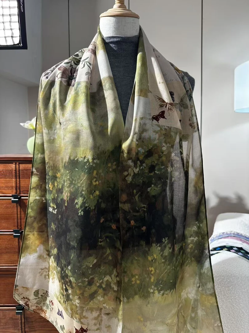 【风和日丽 】美院丝棉油画风景小长巾百搭长巾35X160