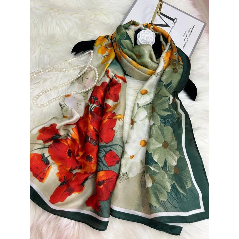 927【春意盎然】 丽景缎气质丝巾百搭长巾90x180左右