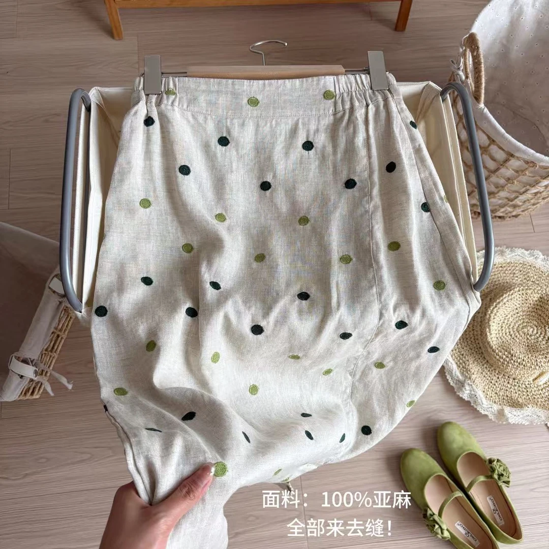 小柒家A00231-温柔系复古显瘦半身裙女夏季流行小众麻本色裙子