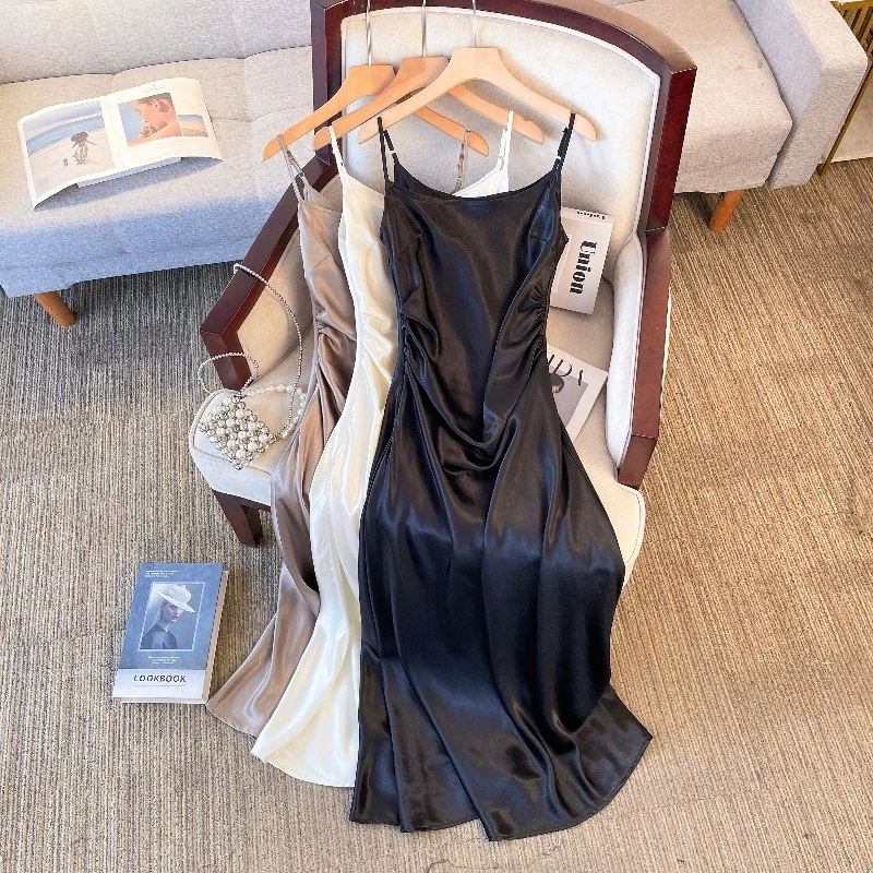 高级感轻奢醋酸缎面吊带裙女2025夏季新款大码胖mm收腰显瘦连衣裙