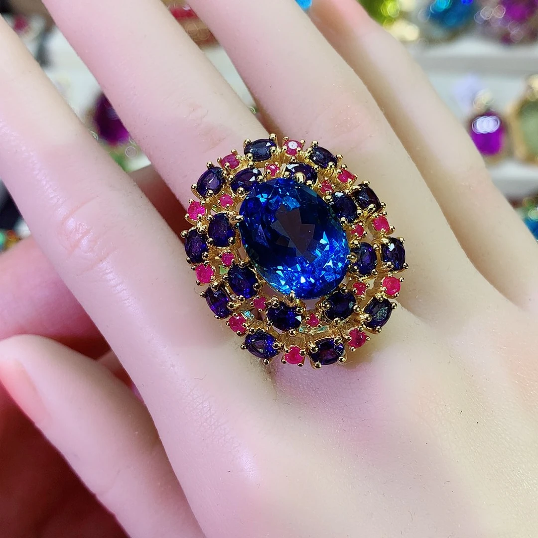 托帕石戒指银S925镶嵌