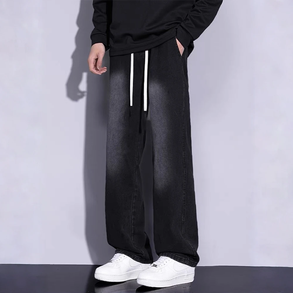 四季通用阔腿裤牛仔裤休闲裤直筒裤ins潮流高街秋冬季大码男士