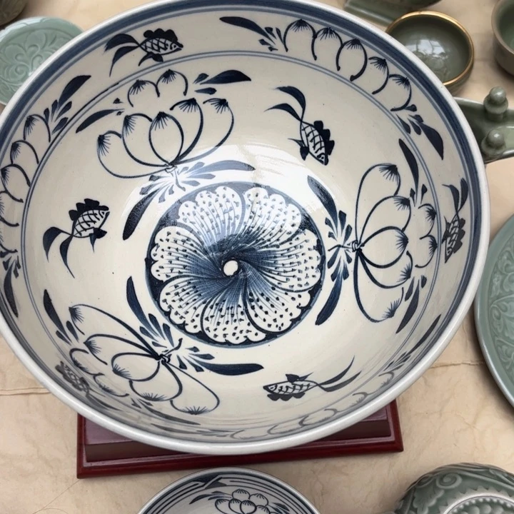 碗禧**酴粗瓷白泥兰花大老碗24-25公分（顶碗）图案随机