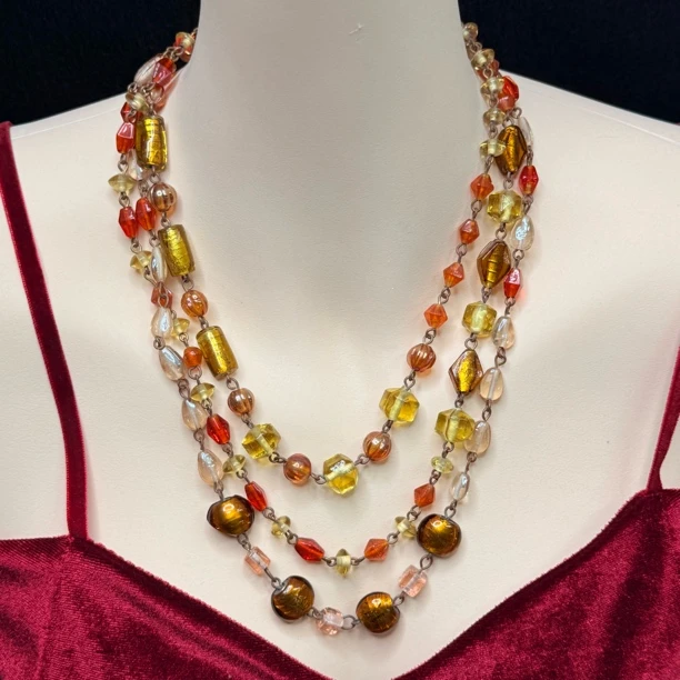 铜合金琉璃项链 【六六中古】孤品复古三层项链aw6797链长46