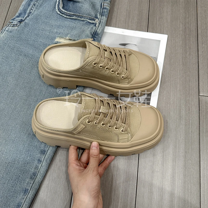 【做旧】~纯色复古厚底包头鞋