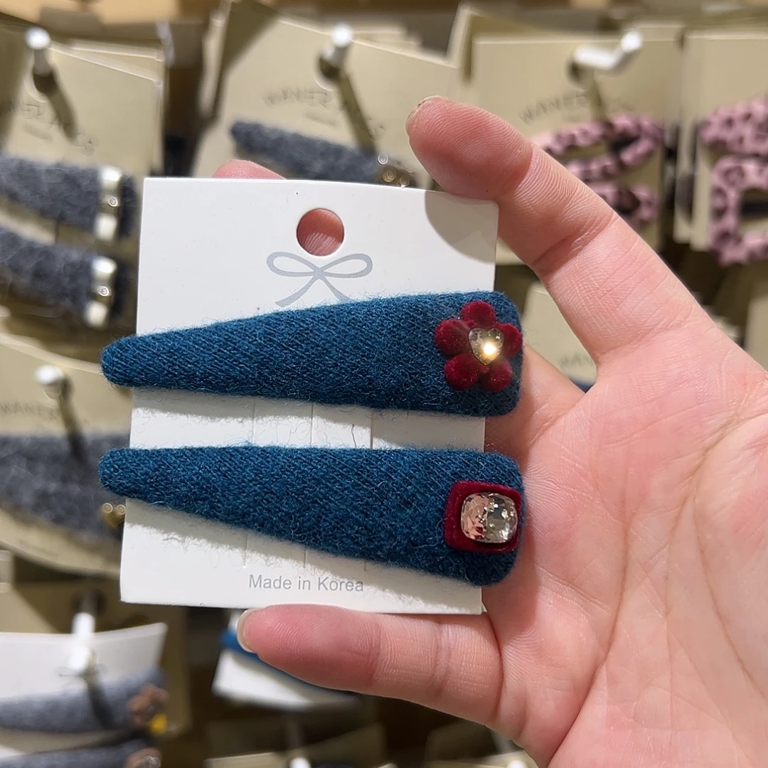 非金属布艺蓝色钻拜拜夹