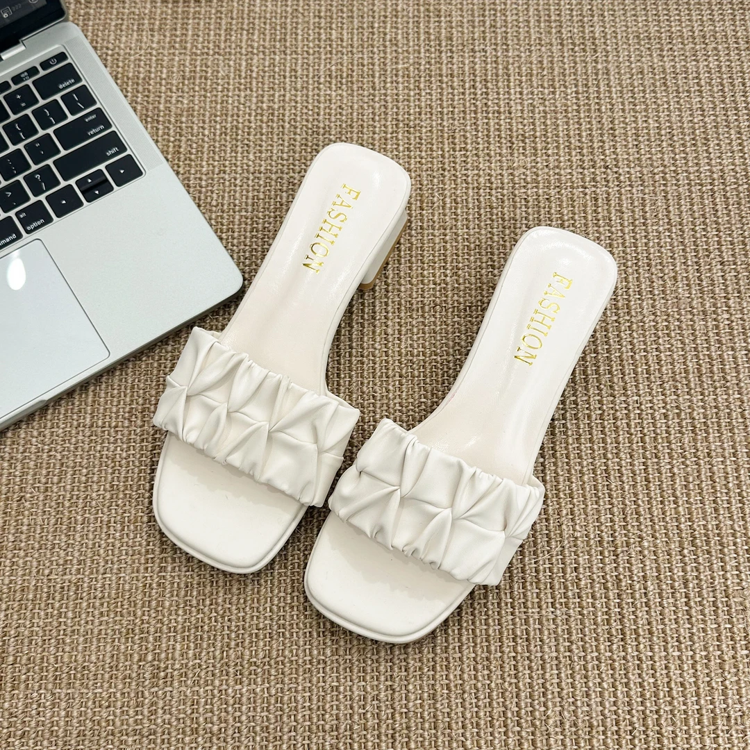 拖鞋女夏外穿中跟凉鞋女2025年新款仙女高跟鞋夏季女粗跟一字凉拖