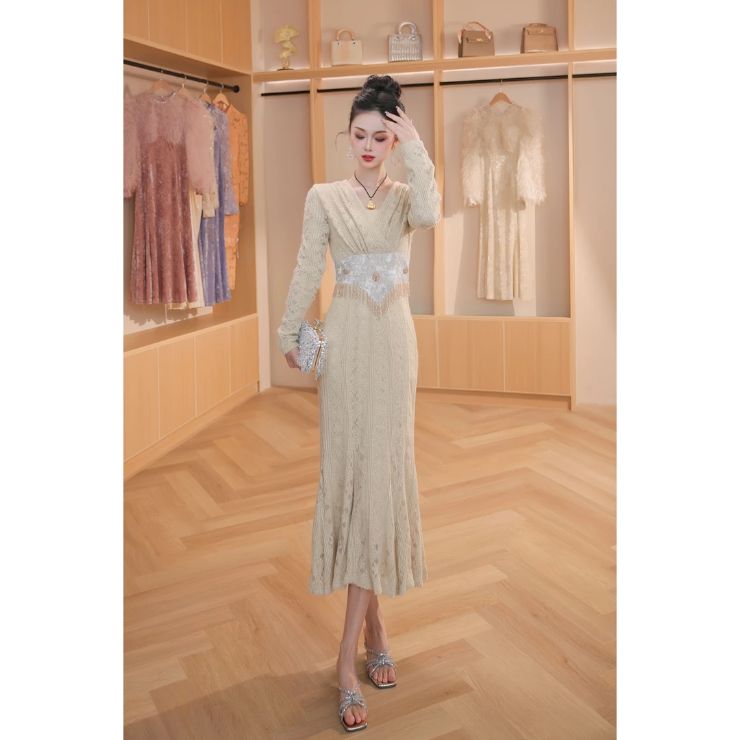 【设计师定制】新款显瘦气质时尚轻奢法式长款连衣裙11234