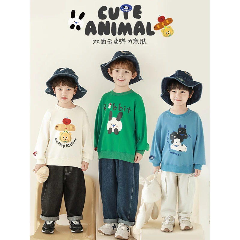 YOEHYAUL/幼悠春二波  男三色原创卡通印花慵懒感休闲卫衣 N5786