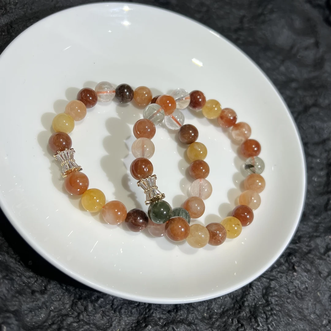 【月月家】T010天然水晶 福禄寿多宝兔毛水晶手串 多样性发其一