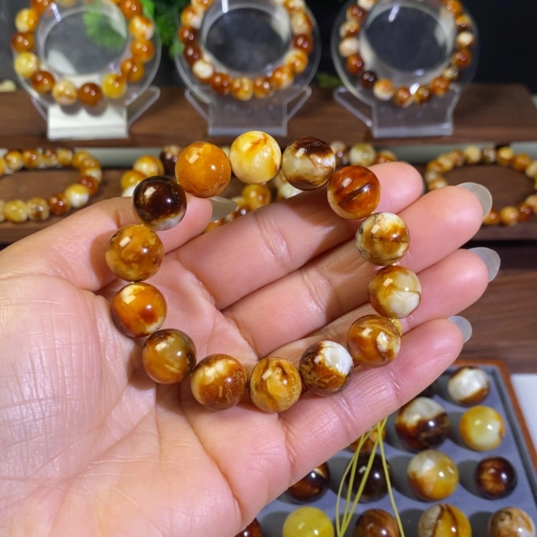 蜜蜡未镶嵌裸石天然沁色蜜蜡手串13➕mm