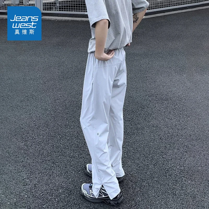 Jeanswest/真维斯侧边拉链休闲冲锋裤男士夏季薄款冰丝速干直筒裤