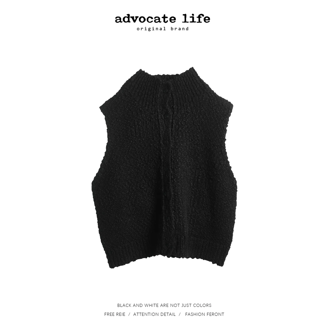 生活主张Advocatelife秋冬设计师黑色马夹半高领保暖上衣JQ342510