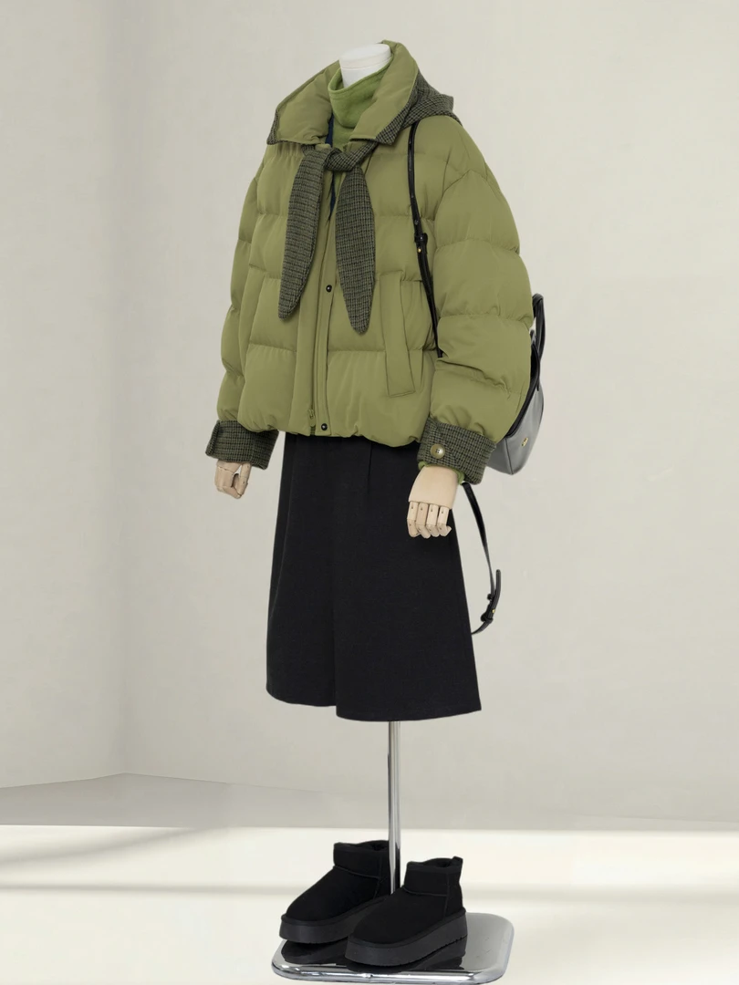 小个子韩系巨好看连帽棉服女冬季设计感新款宽松加厚保暖短款外套