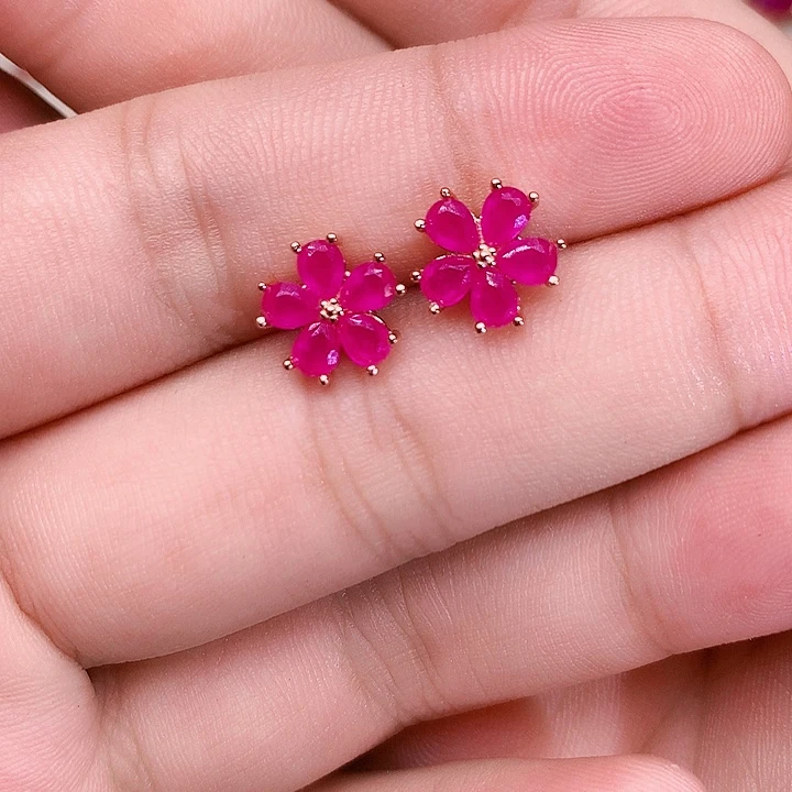 耳饰银S925镶嵌红宝石