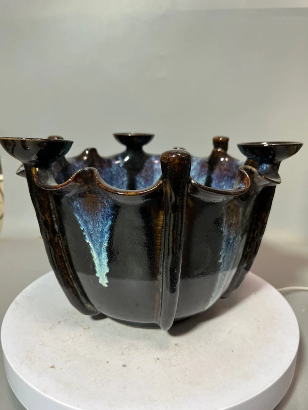 旧藏精美黑唐钧灯盏摆件