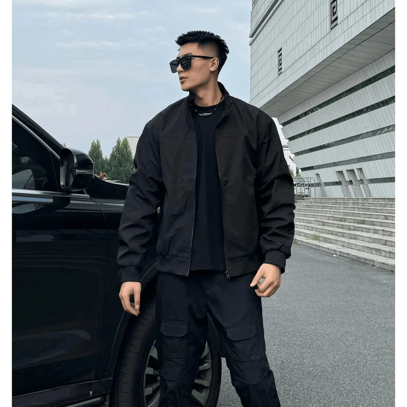 美式立领教练夹克男士春秋潮流复古冲锋衣显肩宽工装休闲百搭外套