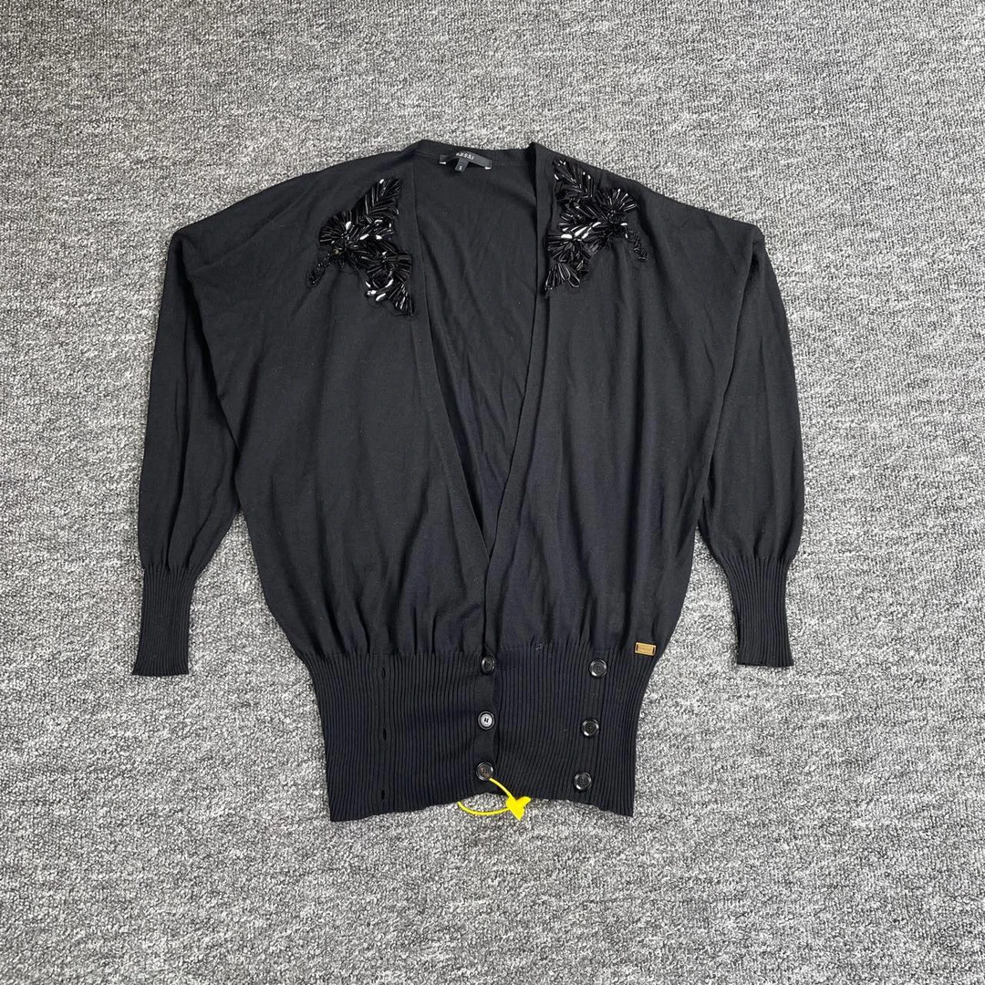 99新 GUCCI/古驰 5542/Gucci 黑色花朵装饰针织开衫外套/S码/98新