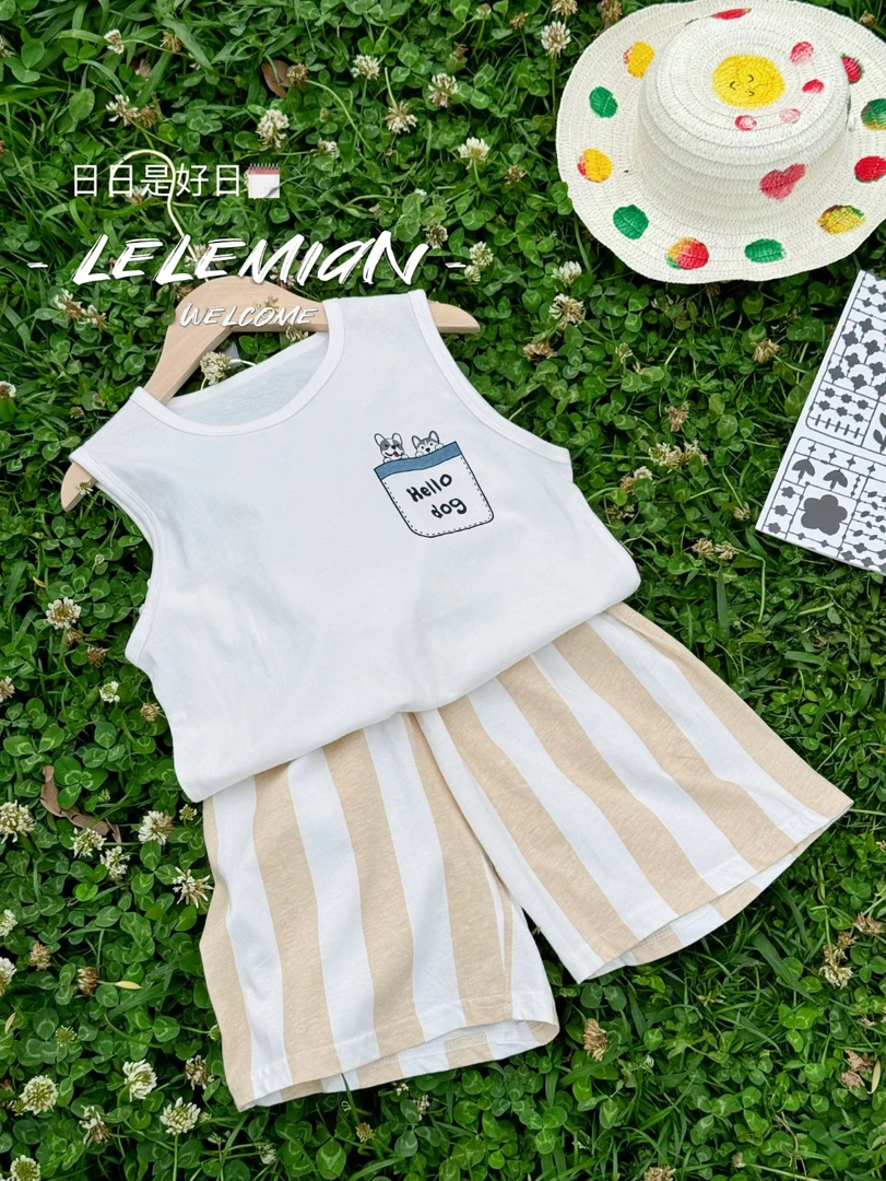 夏季纯棉A类卡通背心套装男童女童可爱薄款无袖短裤两件套