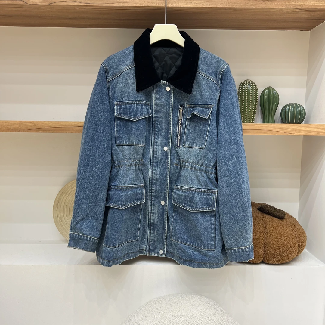 【新品预告】2025冬季新款复古撞色保暖可调节收腰显瘦工装牛仔外套