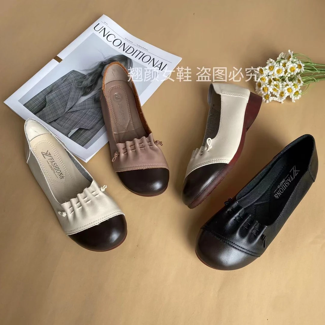 【翘颜品牌】百搭女款圆头荷叶边透气防滑软底时尚复古单鞋777