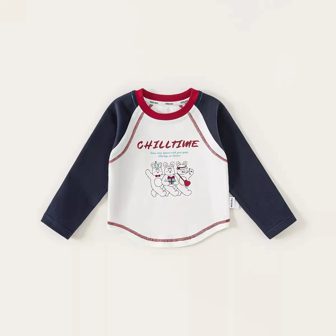 女童德绒辣妹风短款紧身长袖T恤拼色欧美插肩袖弹力上衣2025秋季