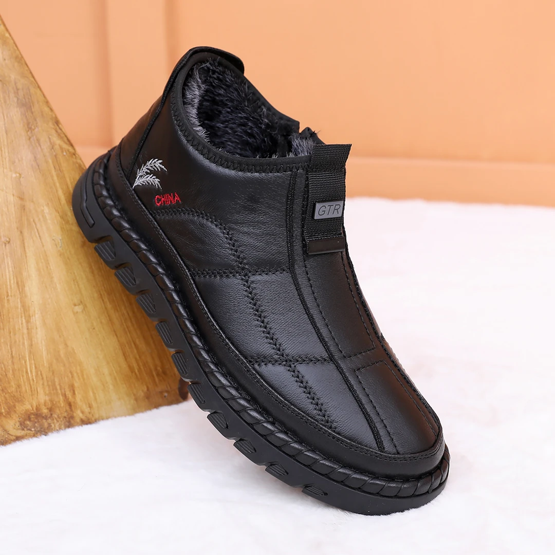 老北京布鞋冬季仿皮男士棉鞋加厚加绒休闲爸爸鞋防滑高帮老人棉鞋
