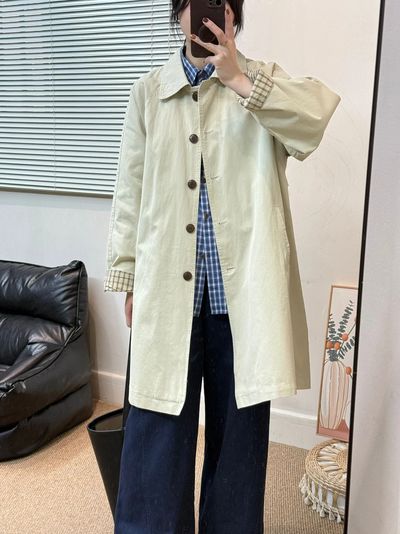 风衣外套2025新款简约复古韩系翻领单排扣气质宽松休闲中长款上衣