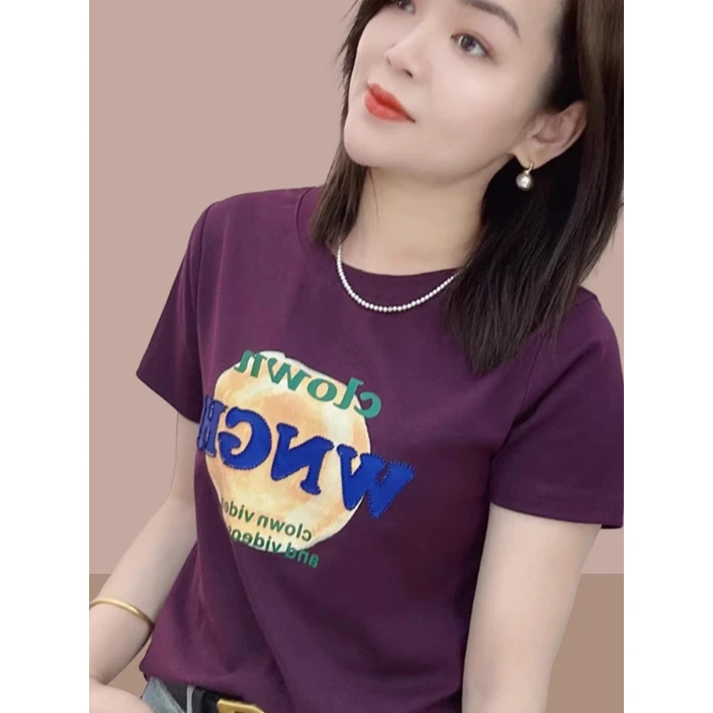 字母印花短袖t恤女2025夏新款小个子洋气质修身显瘦上衣爆款女装