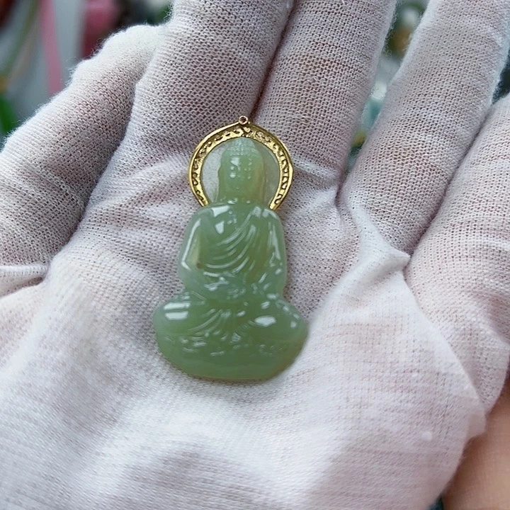 和田玉18K金镶嵌吊坠(不含链)