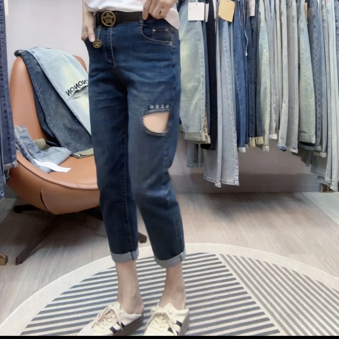 时尚潮流百搭休闲韩版宽松哈伦老爹牛仔裤8616