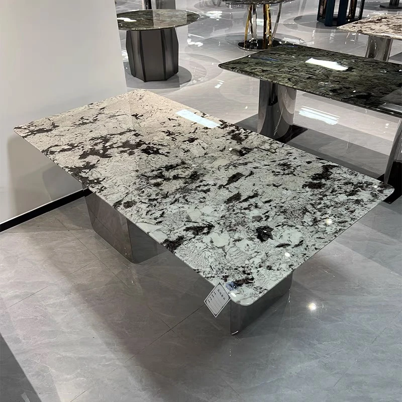添荣盛世【雪山蓝】天然奢石餐桌家用大理石轻奢吃饭桌别墅桌子