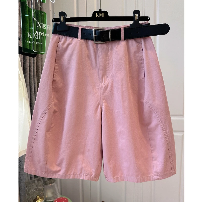 欧洲站高腰五分中裤女休闲裤阔腿时尚休闲遮胯夏爆款2025