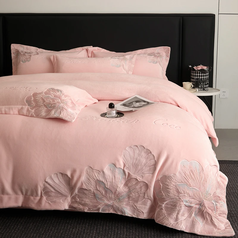 富安娜加绒四件套加厚牛奶绒被套双面绒床笠单冬季床品被子套件