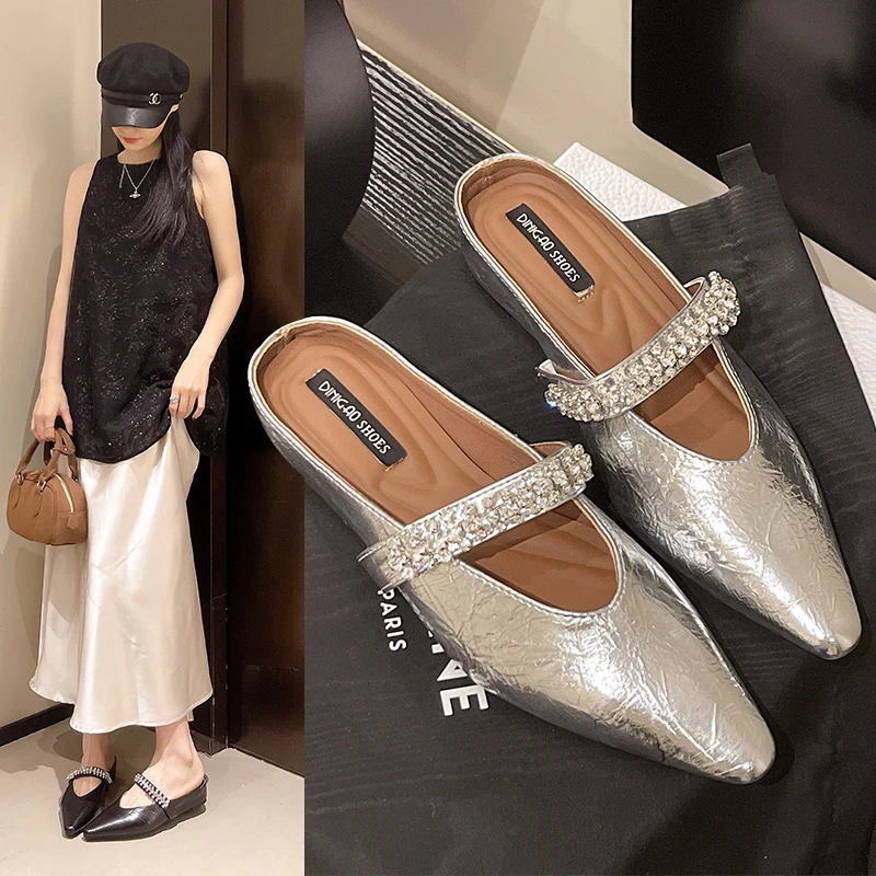 内增高包头半拖鞋女鞋子外穿2025新款夏季尖头法式玛丽珍半托单鞋