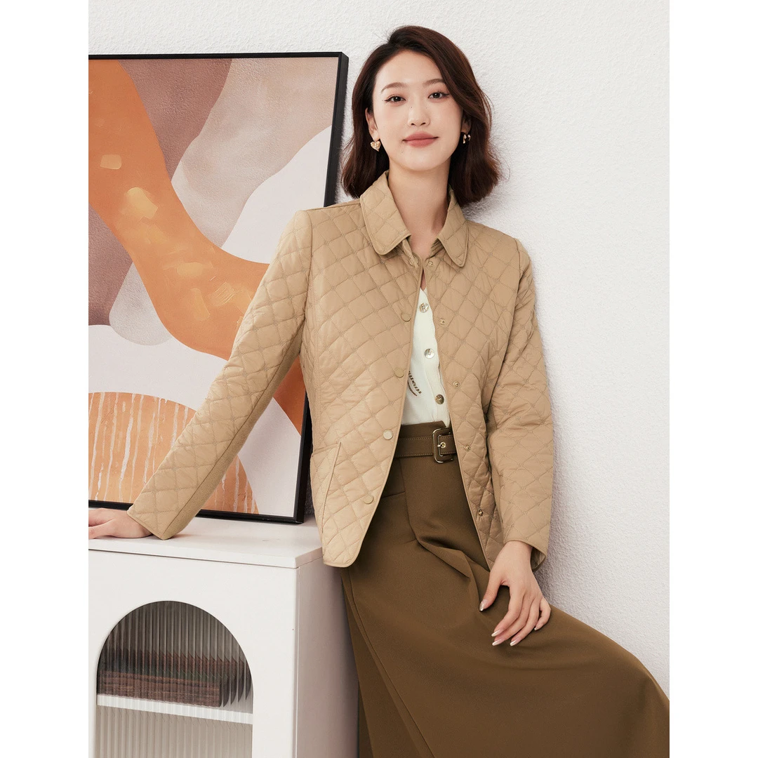 【众心专享价】2025年秋冬新款简约菱格廓形棉服通勤百搭款外套女