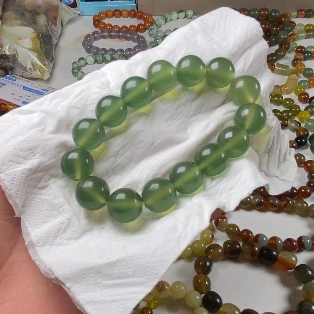 蛇纹石玉未镶嵌手链纯天然岫玉180卡14无科技