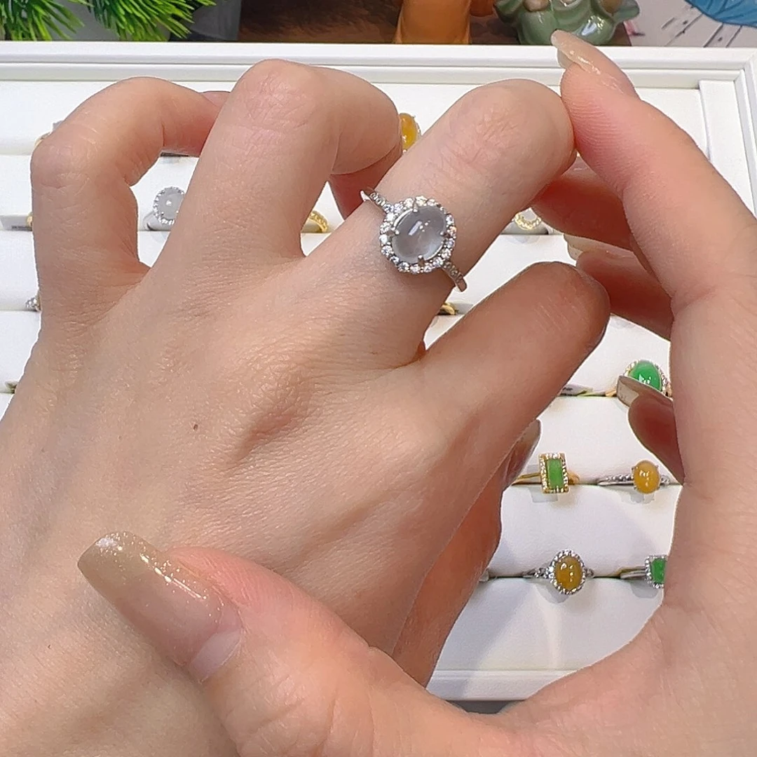 翡翠戒指银S925镶嵌翡翠