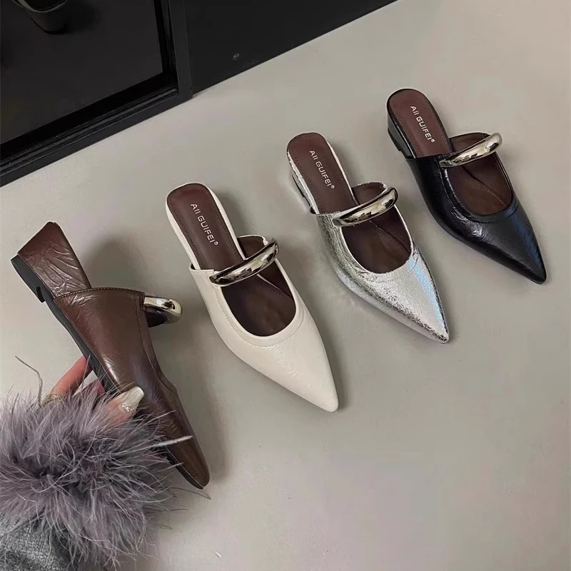 内增高坡跟包头半拖鞋女外穿2025新款春夏尖头法式玛丽珍单鞋凉拖