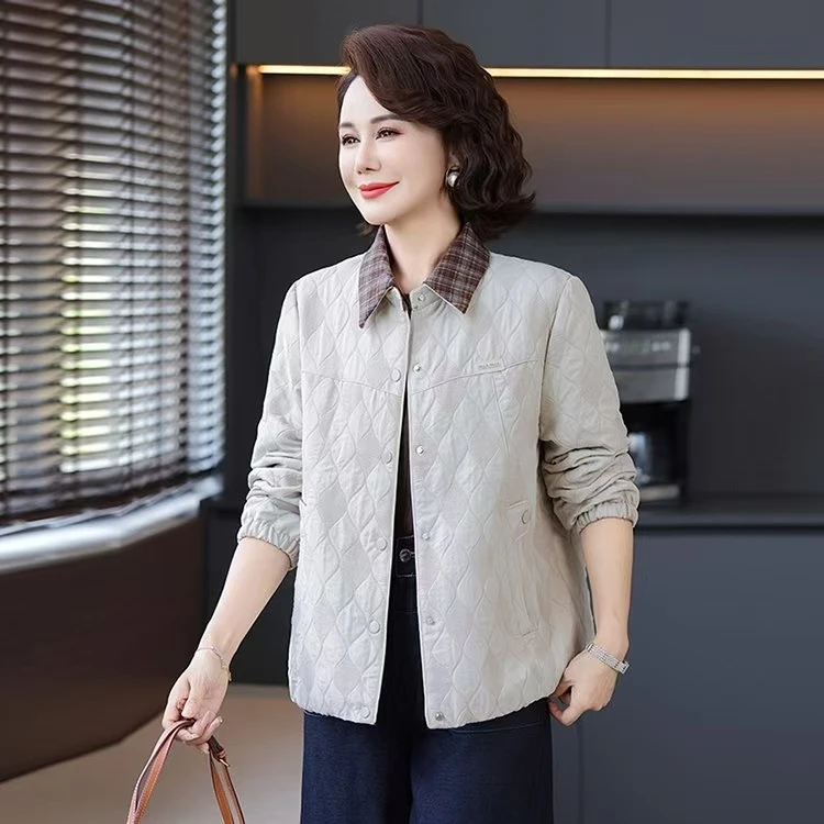 2025秋季新款时尚翻领短外套女宽松显瘦百搭休闲上衣妈妈春秋夹克