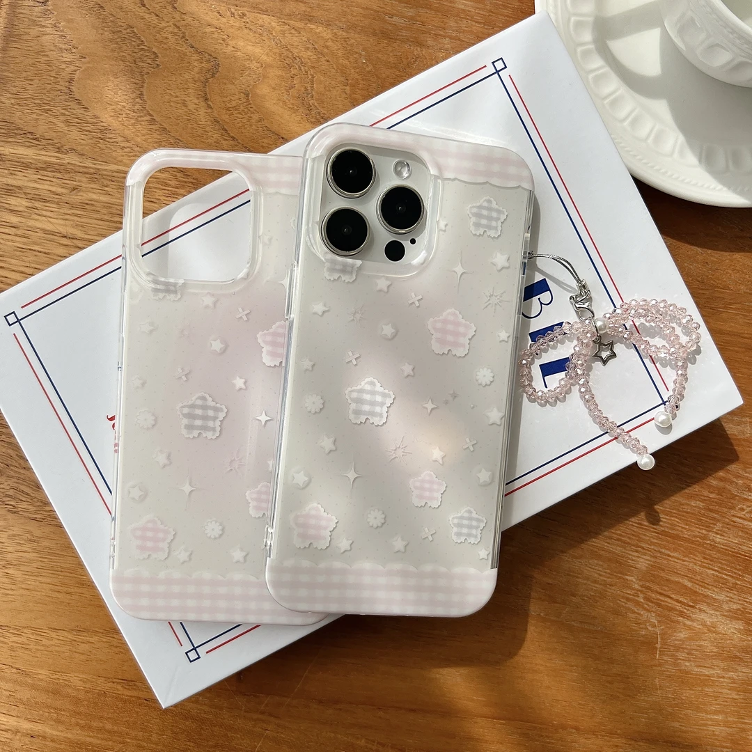 灰粉星星适用iPhone16ProMax手机壳小众苹果15/14/13全包IMD