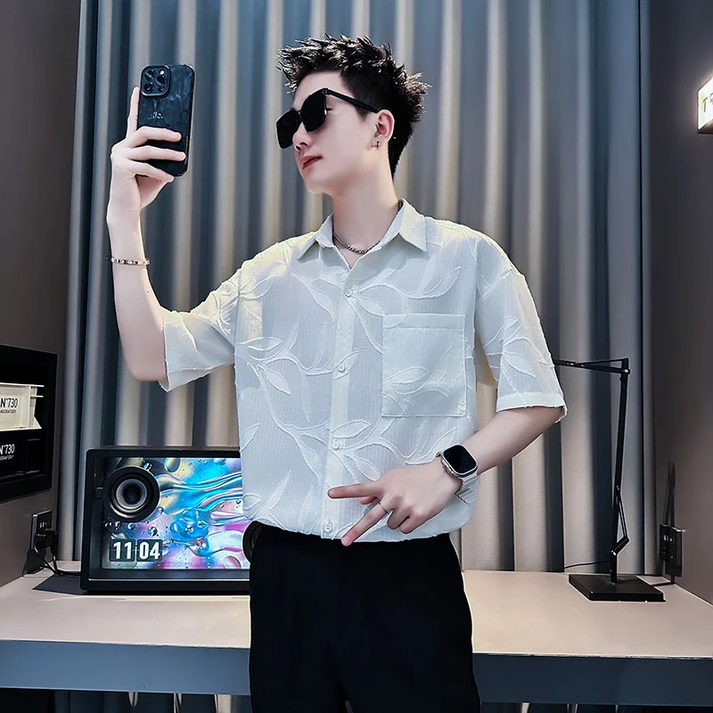衬衫男士短袖夏季爆款2025新款高级感潮牌痞帅风男装花卉半袖衬衣