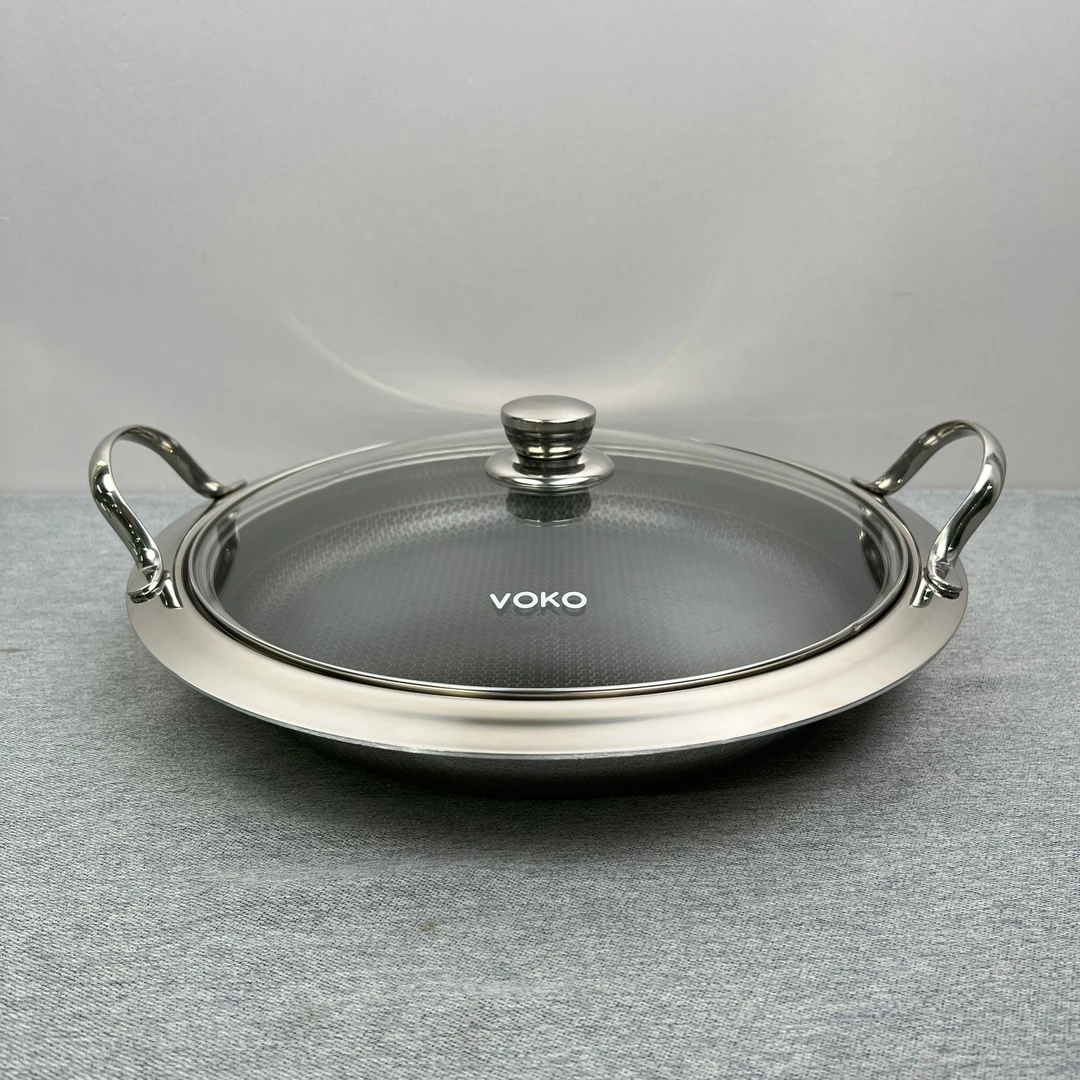 JG301 VOKO双耳煎锅30*5.5CM 烙饼锅 带盖重约2.21KG