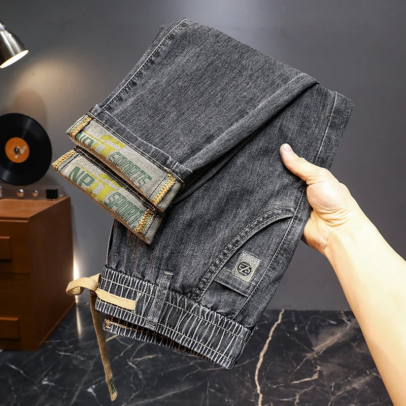 夏季薄款松紧腰牛仔裤男款弹力锥形直筒裤修身百搭2025新款长裤子