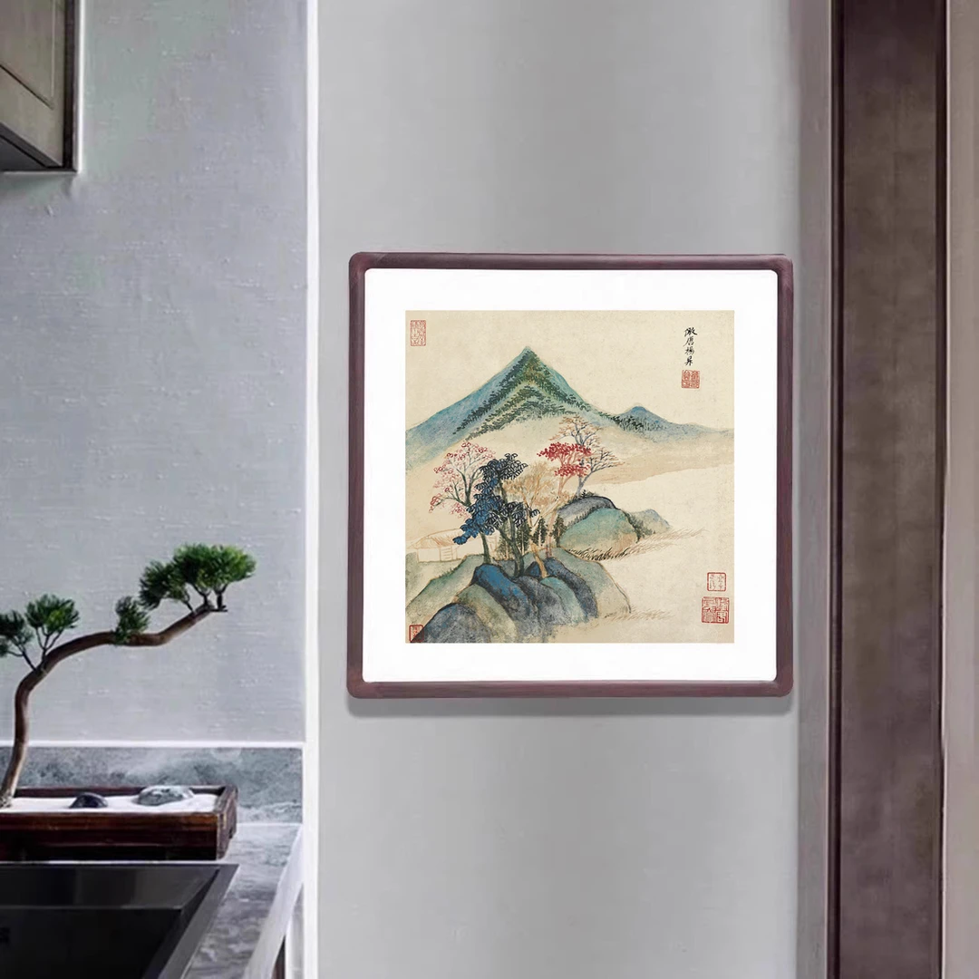 名家斗方山水挂画新中式客厅玄关背景墙装饰画办公室书房复古壁画
