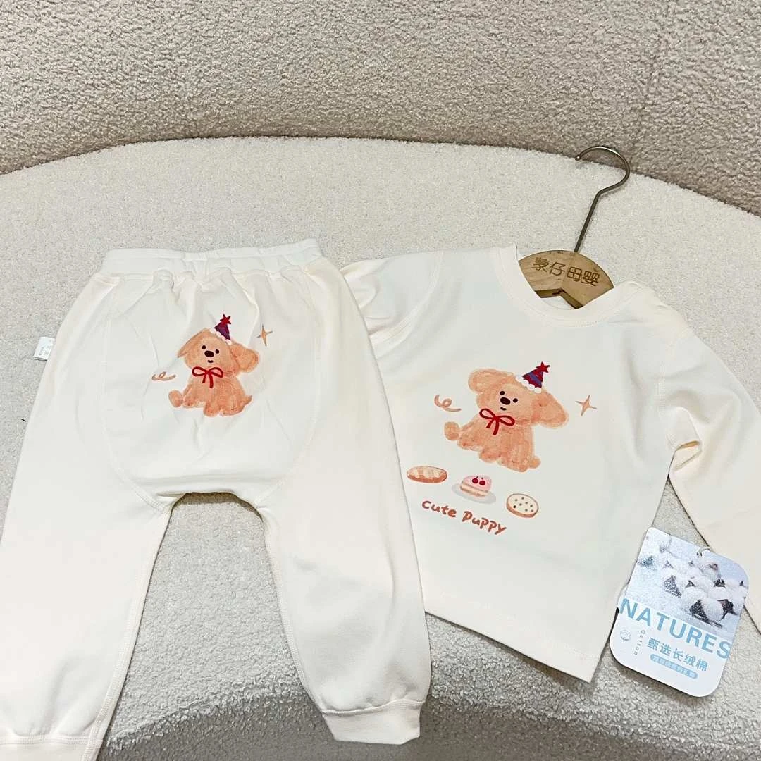 克-【蛋糕小狗9023-201】舒绒棉肩扣平腰家居服套装