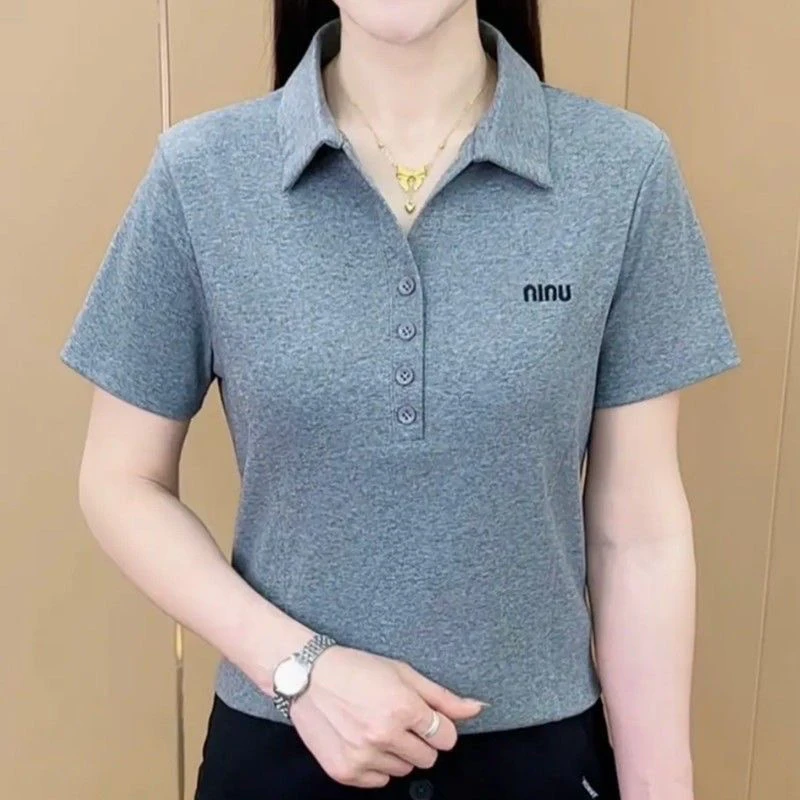 短袖T恤时尚2025夏季翻领新款女士减龄刺绣显瘦薄款上衣百搭小衫